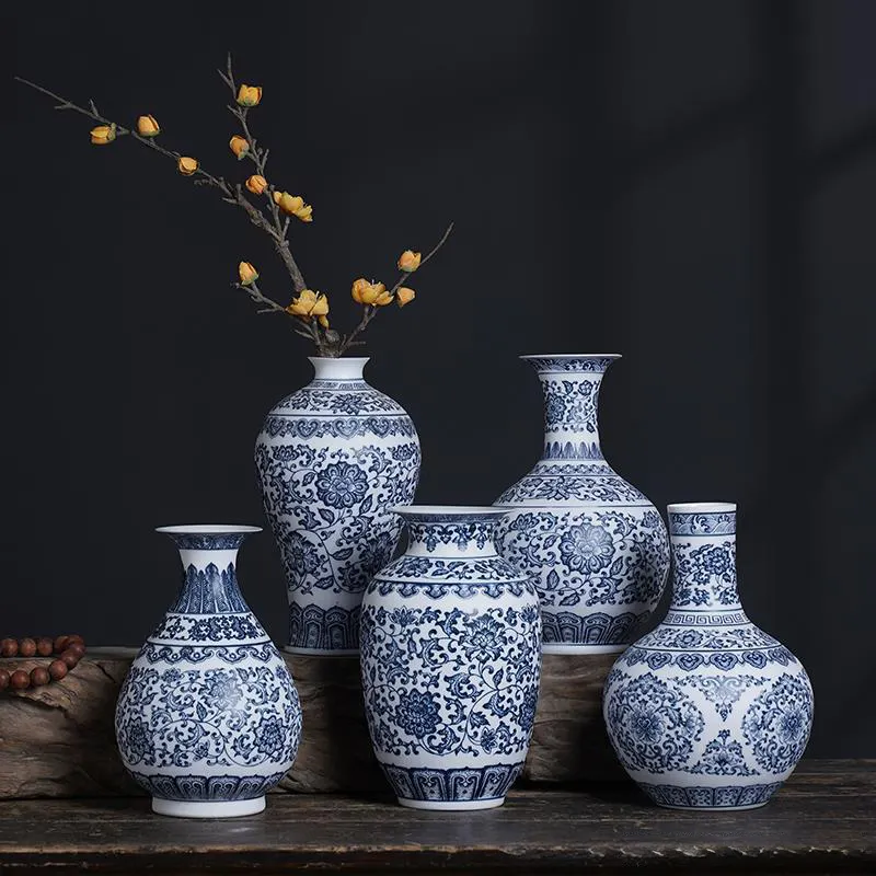 NISEVEN Custom Atacado Tradição Porcelana Vaso Para Home Decor Vaso Chinês Criativo Vaso De Flor De Cerâmica Azul E Branco