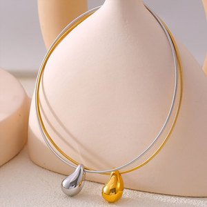 Collier ras du cou en acier inoxydable 316L plaqué or 14k 18k en forme de goutte d'eau pour femmes - Product Image 2