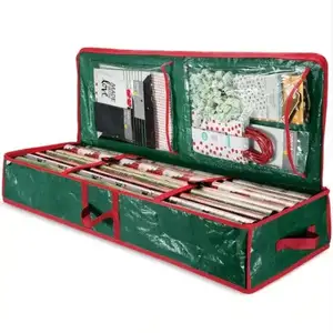 Conteneurs de stockage de papier d'emballage de Noël Organisateur d'emballage cadeau avec poches Matériel Oxford durable sous le stockage de lit