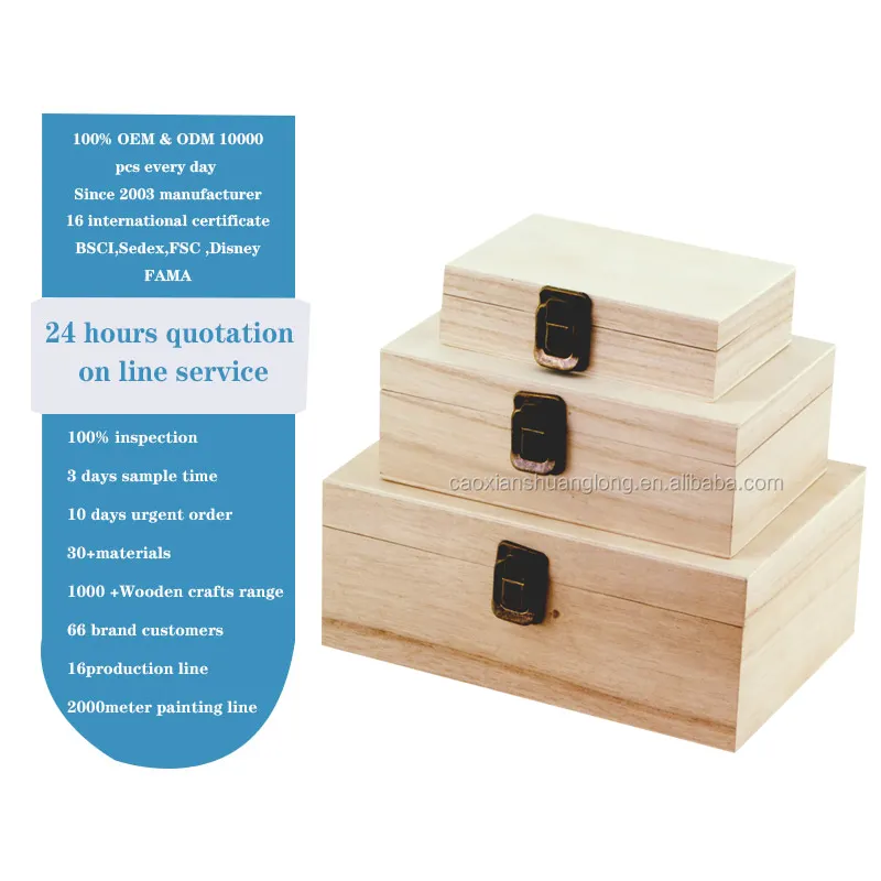 סט של 3 קופסא עץ פאולוניה חדש שנועד עם אבזם