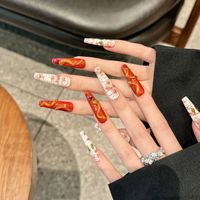 Faux ongles à presser faits main, longs forme cercueil, motif dragon chinois 3D, charme métallique, feuille d'or, luxe oriental, artisanat lourd, ongles en gel, vente en gros