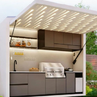 AXCELLENT Foshan Moderne 4m Maßgefertigte Outdoor-Kücheninsel 304 Edelstahl Modularer Grill Bar Aufbewahrung OEM Schwarz Matt + Holz
