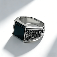 Kaanjewelry Bague Chevalière Carrée en Argent Sterling 925 pour Homme, Incrustée d'Onyx Noir, Hypoallergénique, Style Rétro, en Argent Massif, pour Usage Quotidien