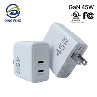 Cargador Rápido GaN con Certificación UL FCC CUL CB, PD 45W, Puertos USB-C Dobles, Adaptador de Corriente para Teléfono Móvil y Portátil, Estándar Estadounidense