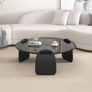 Wabi-Sabi Style Modern Minimalist <strong>Coffee</strong> <strong>Table</strong> Set Creative Design Living Room Premium Round Black <strong>Glass</strong> Tea <strong>Table</strong> Combination - Product Image 4