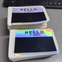 Autocollants holographiques personnalisés anti-contrefaçon écologiques 'Bonjour, je m'appelle' finition coquille d'œuf noire 10 cm x 7 cm