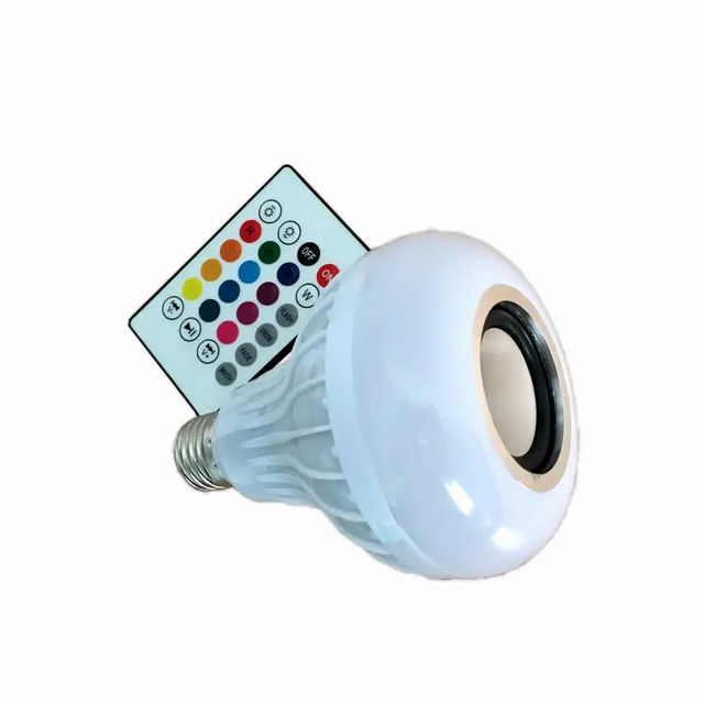 RGB Smart Music Bulb E27 12W LED Bulb Speaker with B22 Base Wireless Remote Control Via WiFi Plastic Lamp Body