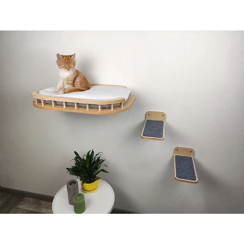 HOSTK Custom Cat Wall Prateleiras e Poleiros Set Bamboo Wooden Tree Floating Cat Bed Furniture