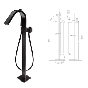 Grifo de Bañera Independiente de Lujo Moderno YF, Mezclador de <span class=keywords><strong>Ducha</strong></span> de Latón Montado en el Suelo con Rociador de Mano, Negro Cromado - Product Image 5
