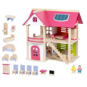 Brinquedo educativo de alta qualidade, madeira 3 pisos móveis completos da boneca das crianças pequenas