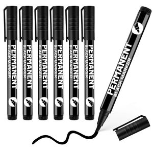Permanent Marker <b>Pen</b>, Water-based Ink Safe Odourless Black Marker <b>Pen</b>, 12 Count Fine Tip Basic Marker Set - Product Image 1