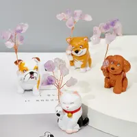Полимерные миниатюрные игрушки в виде собаки, милые маленькие цветы, фигурки французского бульдога, натуральный аметист, кристалл, кварц, фэн-шуй, подарок на дерево