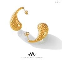 Boucles d'oreilles LT-F1457 rétro, géométriques, martelées, en forme de larme, élégantes, polyvalentes, légères, luxueuses, en acier titane plaqué or
