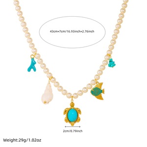 European American Style Ocean Theme Gold Plated Pearl Necklace With Turtle Fish Shell Charms Turquoise Pendant Everyday Wear - Product Image 4