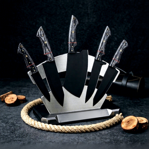 Ensemble de couteaux de chef en acier carbone forgé à la main, 5 pièces, couteaux de boucher avec manches en bois de rose ambidextres et sac en cuir - Product Image 2