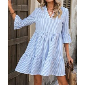 Custom <strong>Hawaiian</strong> Style Printed Rayon V Neck Collar Shirt <strong>Dress</strong> Babydoll Tiered Mini <strong>Dress</strong> with Side Pockets <strong>Woman</strong> Vacation <strong>Dress</strong> - Product Image 1