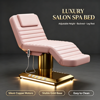 Table de soin électrique à 3 moteurs pour spa, lit de massage facial réglable en hauteur avec revêtement en cuir PU matelassé diamant
