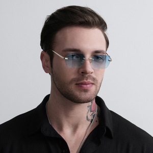 FW 21582ビンテージメンズメタルリムレスサングラスカスタムロゴブランドデザイナーファッションサングラス - Product Image 2