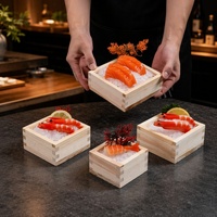 Boîte à sashimi japonaise en bois de qualité supérieure, mini-boîte carrée Masu pour servir des fruits de mer, plateau de présentation de sushi avec joint en bois, logo personnalisé