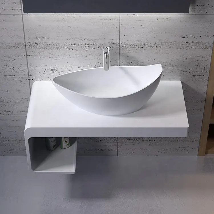 Lavabo de resina de piedra para baño, diseño de moda, borde cuadrado Delgado