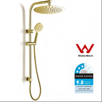 Ensemble de douche en or brossé en gros, certifié WELS 9.0, avec pommeau de douche pluie rond et douchette à main avec flexible métallique