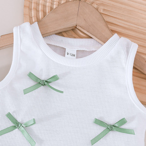 Ensemble 2 pièces décontracté et respirant pour bébé fille : Haut en laine sans manches avec nœud exquis et pantalon long en dentelle florale – Collection été tendance - Product Image 3