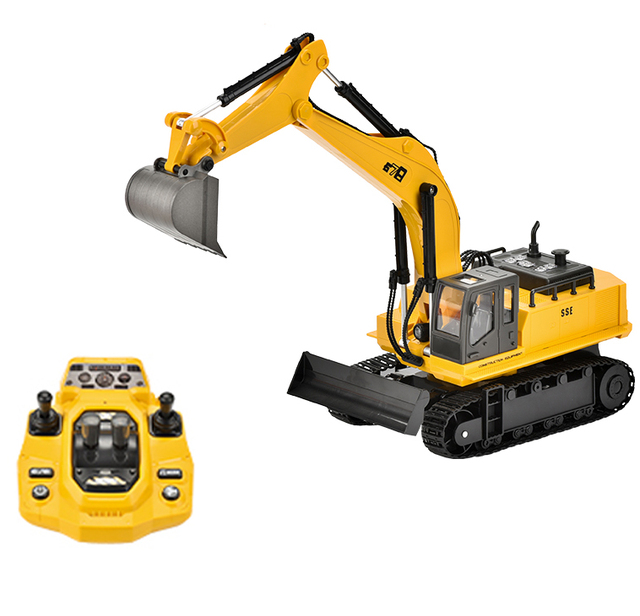 21" Large Metal Remote Control Excavator Toy with Bucket & Dozer Blade 15-Channel RC 1:14 Scale Indoor-Outdoor Use