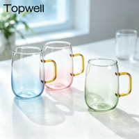 Tasse en verre borosilicate TOPWELL 300 ml avec poignée colorée et style peint par pulvérisation, résistante à la chaleur, compatible micro-ondes et lave-vaisselle
