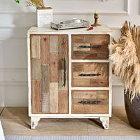 ART NEST Buffet multifonctionnel rustique en bois massif, 1 porte, 3 tiroirs, meuble d'appoint pour hôtel, salon et salle à manger