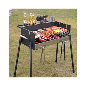 Özelleştirilmiş üretici rüzgar geçirmez paslanmaz çelik barbekü izgara açık kamp piknik kömür kabab ızgara satılık