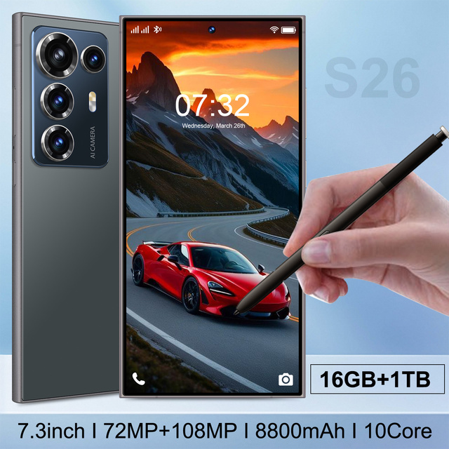 Multi-Language Smartphone S26 Ultra  108MP Cam  16GB+1TB  Android 15  2026 Hot Deal  High Resolution