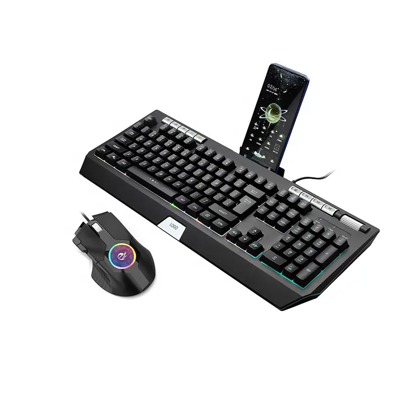 New high quality private tooling USB wired customized gaming multimedia keyboard mouse combo GKMC-399 with RGB backlight