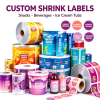 Étiquettes thermorétractables personnalisées en PET, étiquettes thermorétractables imprimées avec logo personnalisé pour les collations, les boissons, différentes tailles disponibles