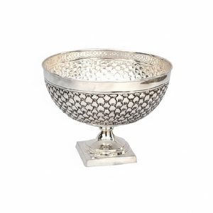Top Quality Metal Serving <b>Bowl</b> for Table Top Best Selling Embossed Design <b>Silver</b> Antique Round Flower <b>Bowl</b> on Base - Product Image 1