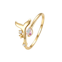 Bagues ouvertes pour femmes en argent sterling 925, style vacances à la plage, tendance, colorées, avec zircone cubique, étoile de mer, coquillage et queue de poisson