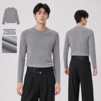 Sweat-shirt côtelé uni à col rond et manches longues pour homme, coupe ajustée, idéal pour les superpositions décontractées d'hiver - Fournisseur en gros