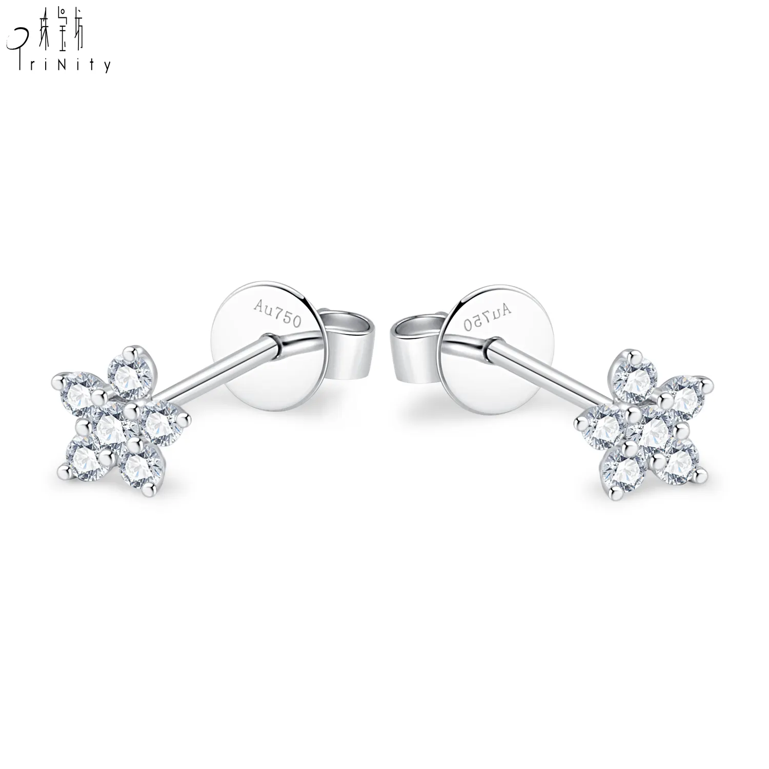 Orecchini a bottone con Design a forma di neve con fiore di diamante a grappolo naturale reale per le donne gioielli in oro bianco massiccio 18 carati