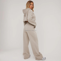 Ensemble haut court à capuche kaki personnalisé Tenues deux pièces Survêtement Ensembles surdimensionnés de jogging pour femmes
