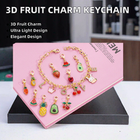 Porte-clés mignon 3D en émail avec fermoir mousqueton, motifs fruits d'été (cerise, avocat, pastèque, fraise), breloques légères et tendance pour bracelet DIY