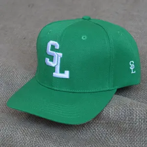 도매 맞춤형 녹색 스포츠 모자, 6 패널 면 스냅백 캡, 하이 퀄리티 플랫 챙 스포츠 모자