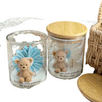 Bougie parfumée Bear Daisy en pot avec couvercle en bambou - Cadeau de naissance, bougie décorative pour la chambre d'enfant et fête de bienvenue