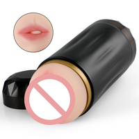 Masturbateur double extrémité 2 en 1 réaliste oral et vaginal avec doublure souple amovible, coque noire et bordure dorée, jouet sexuel masculin