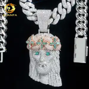 Unique Color Blocking Design Plating Over 925 Silver 3" Large Size Fully Iced Out Moissanite Diamond Jesus Piece Hip Hop Pendant