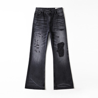 Jean déchiré coupe bootcut vintage pour homme 100% coton denim noir premium délavé à la pierre avec rivets effet vieilli coupe ample structurée