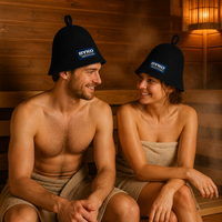 Chapeau de sauna en feutre de laine pure noire, épais, dense, sans couture, doux et chaud, avec logo brodé personnalisé et boucle de suspension