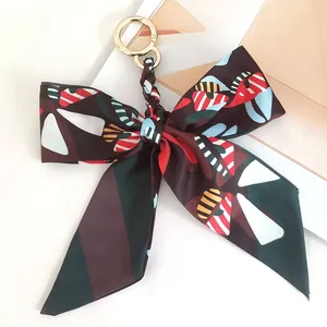 Handmade woven Silk Tassel Keychain Ribbon Bow Pendant Bag Charm Key chains Silk macrame Keychains for Women Purse Handbag Decor
