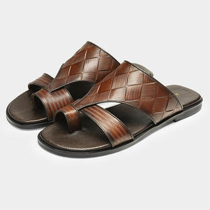 Wholesale Summer New Men's <b>Beach</b> Sandals Leather flat Sandals Cowhide Casual <b>shoes</b> Outdoor Slip-On Breathable Slides Slippers - Product Image 1