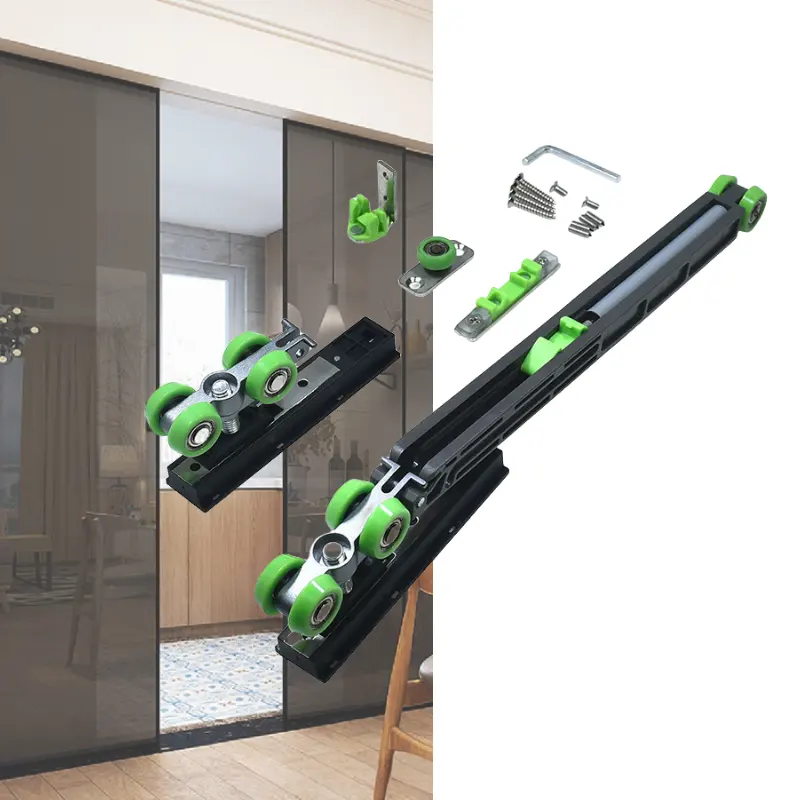 Aluminum Narrow Frame Glass Pocket Door Sliding Door System Hardware Soft Closing Hanging Sliding Door Rollers Wheels