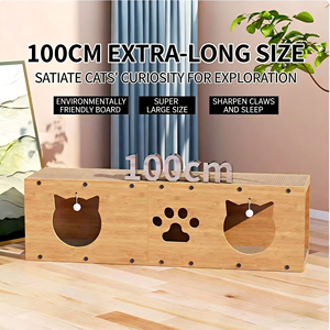 Túnel para Gatos con Rascador Integrado, Juguete Modular de Madera de Gran Longitud para Gatos, Color Natural, Estilo Moderno - Product Image 3