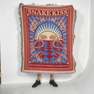 Custom Jacquard Woven Blanket Woven Throw Blanket Bohemian Tapestry Wholesale For Room Decoration